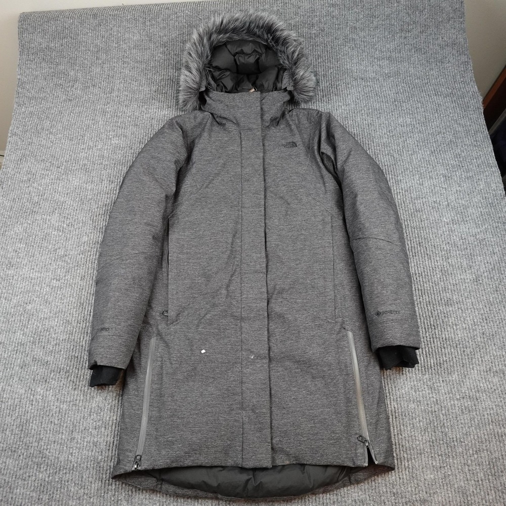 North Face Defdown Parka Jacket Womens Small Gray Goretex 550 Down Hooded